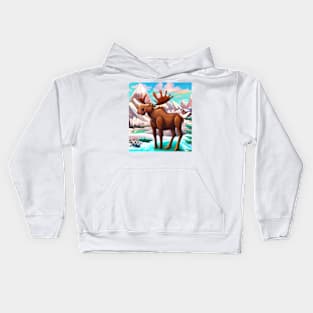 Cute Canadian Moose Hanging out in the Rocky Mountains Kids Hoodie